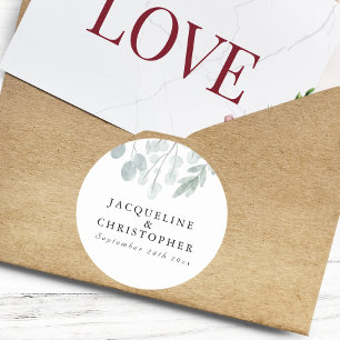 Eukalyptus Einfache Hochzeit mit blühenden Wasserf Runder Aufkleber