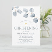 Eukalyptus-Einfachheit | Feiern mit Kreuz Einladung (Stehend Vorderseite)