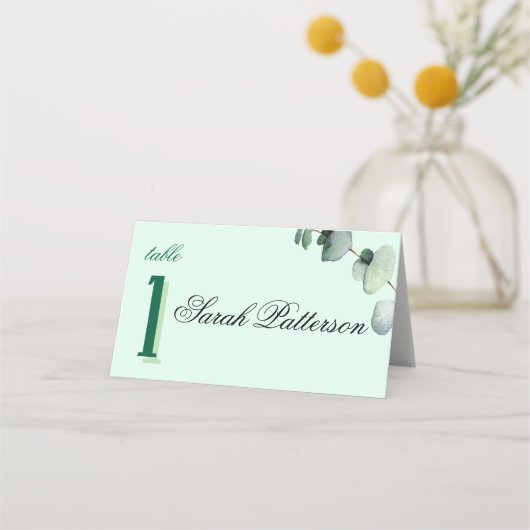 Eukalyptus Elegant Botanische Hochzeit Grün Platzkarte (Vorderseite)