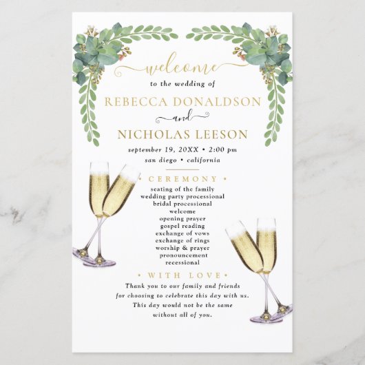 Eukalyptus Elegant Calligraphy Wedding Program (Vorderseite)