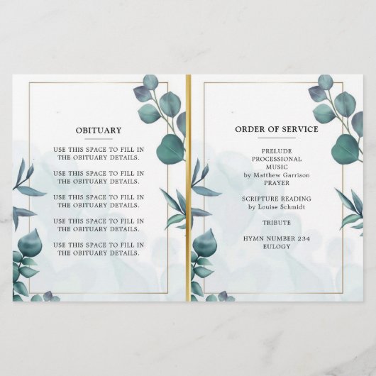 Eukalyptus Elegant Celebration of Life Program (Rückseite)