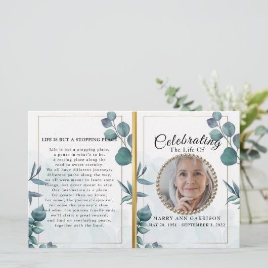 Eukalyptus Elegant Celebration of Life Program (Stehend Vorderseite)