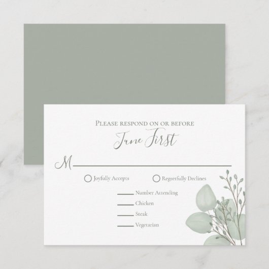 Eukalyptus Elegant Greenerity Foliage Blätter RSVP Karte (Vorne/Hinten)