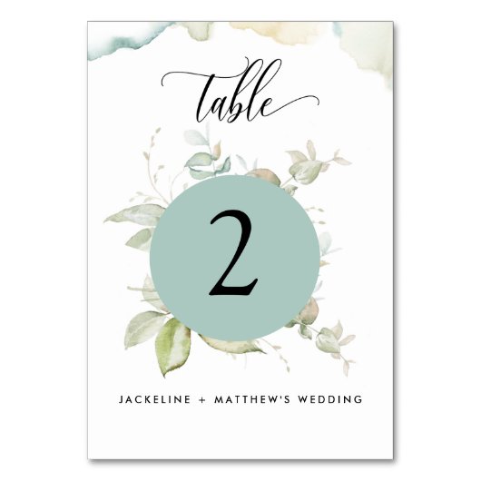 Eukalyptus Elegant Greenerity Wedding, Grüner Tisc Tischnummer (Vorderseite)