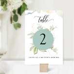 Eukalyptus Elegant Greenerity Wedding, Grüner Tisc Tischnummer<br><div class="desc">Freuen Sie sich auf das Tischdekor mit dieser schönen Tischnummer und erlesenen Eukalyptus-Aquarellen, zarten Aquarellfarben und modernen handgeschriebenen Kalligrafiedetails. Möglichkeit, mit Ihrem Namen(en) und Event zu personalisieren. HINWEIS: Bitte bestellen Sie "jede" Tischnummer, die Sie für Ihre Veranstaltung benötigen. (d.h. bei drei Tabellen müsste man drei verschiedene Bestellungen aufgeben, eine Bestellung...</div>