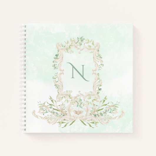 Eukalyptus Elegant Monogram Green Ivory Frame Notizblock (Vorderseite)