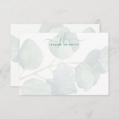 Eukalyptus Elegant Script Monogram Initials Mitteilungskarte (Vorne/Hinten)