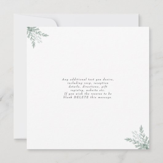 Eukalyptus Elegant Square Wedding Einladung (Rückseite)