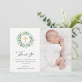Eukalyptus| Elegante Aquarelltaufe Dankeskarte (Stehend Vorderseite)