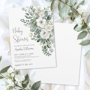 Eukalyptus Elegante Babyparty mit Blumenmotiven Einladung