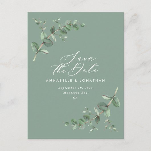 Eukalyptus elegante grüne Hochzeit speichern das D Postkarte (Vorderseite)