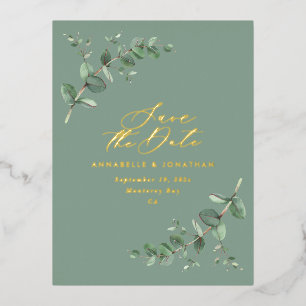 Eukalyptus elegante moderne Hochzeit speichern das Folien Feiertagspostkarte