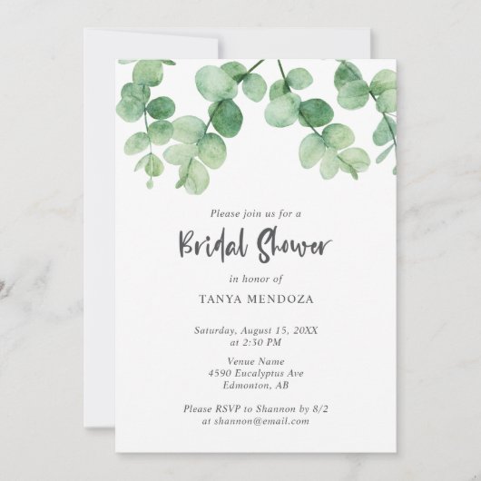 Eukalyptus Elegantes Brautparty Einladung (Vorderseite)