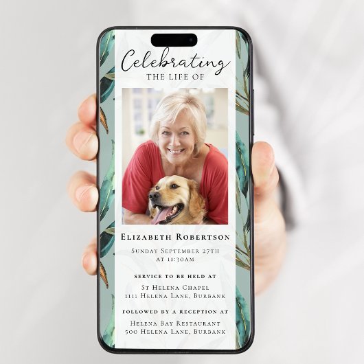 Eukalyptus Elegantes Foto Beerdigung Digitaler Run Einladung