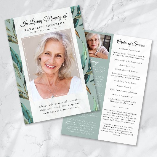 Eukalyptus Elegantes Pattern Foto Beerdigung Progr Einladung