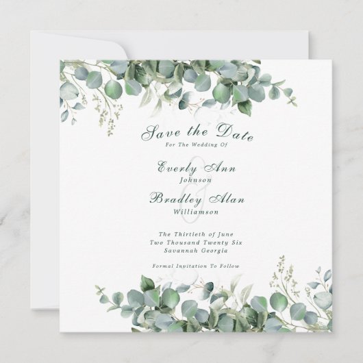 Eukalyptus Emerald Green Elegant Sage Greenery Save The Date (Vorderseite)