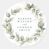 Eukalyptus Emerald Monogram Wedding Runder Aufkleber (Vorderseite)