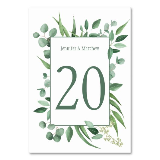 Eukalyptus-Envy-Karten für Wasserfarben Tischnummer (Vorderseite)