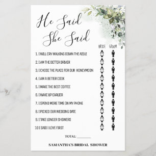 Eukalyptus Er sagte, sie sagte Dusche Spielkarte Flyer