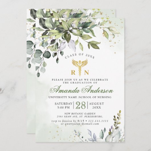 Eukalyptus-Eukalyptus-Abschluss Einladung (Vorne/Hinten)