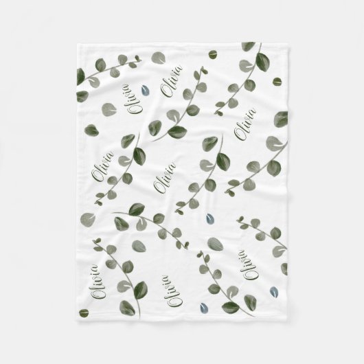 Eukalyptus-Eukalyptus-Grüne Aquarellfarbe Wiederho Fleecedecke (Vorderseite)