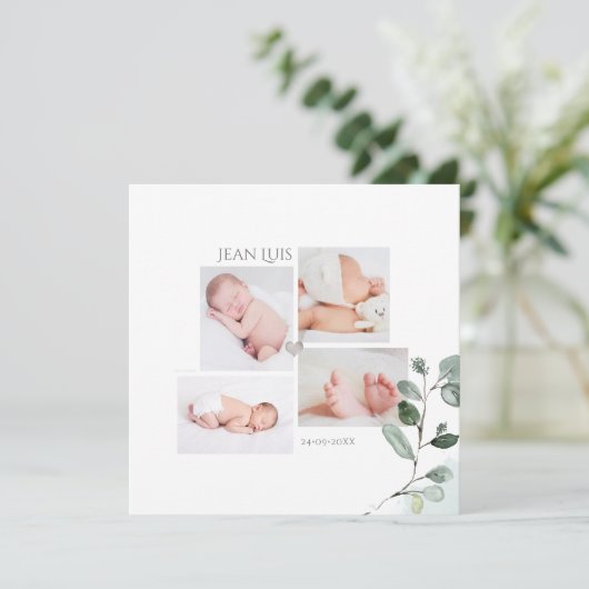 Eukalyptus Faire part de Naissance Garçon Einladung (Stehend Vorderseite)