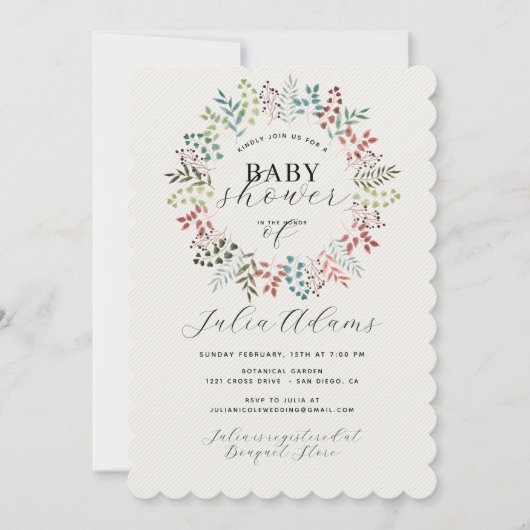 Eukalyptus Fall Leaf Wreath Baby Dusche Einladung (Vorderseite)