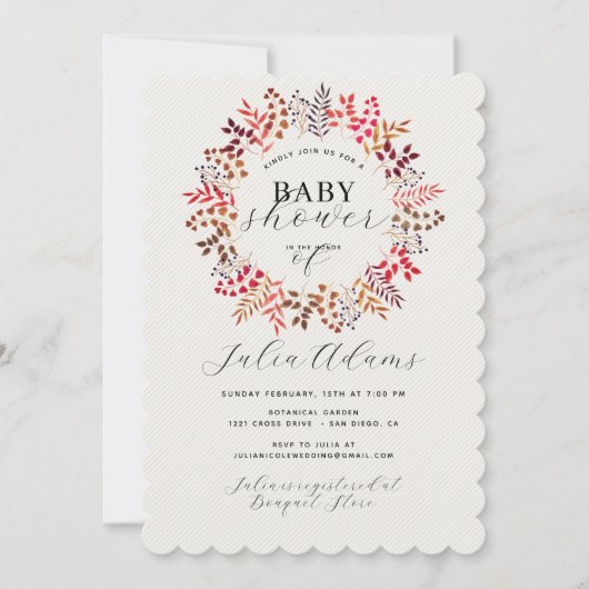 Eukalyptus Fall Leaf Wreath Baby Dusche Einladung (Vorderseite)