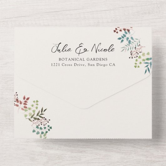 Eukalyptus Fall Leaf Wreath Wedding All In One Einladung (Rückseite)