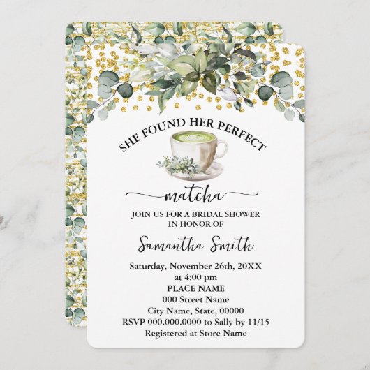 Eukalyptus fand ihr perfektes Matcha-Brautparty Einladung (Vorne/Hinten)