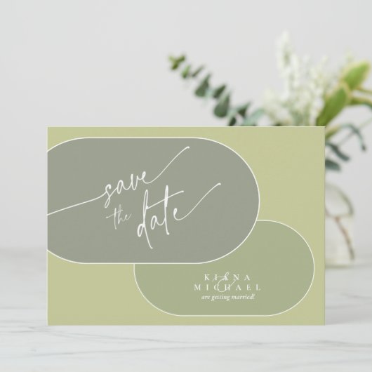 Eukalyptus Farbtöne Hochzeit V3 Grün ID901 Save The Date (Stehend Vorderseite)