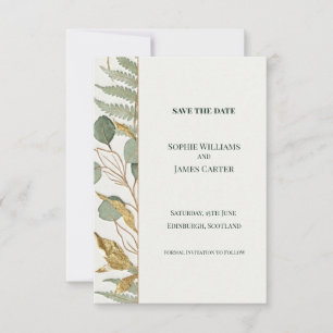 Eukalyptus-Farn-Gold Save-the-Date-Karte Save The Date