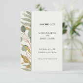 Eukalyptus-Farn-Gold Save-the-Date-Karte Save The Date (Stehend Vorderseite)