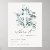 Eukalyptus Fern Fauna Cross Christening Willkommen Poster (Vorne)