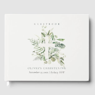 Eukalyptus fern Foliage Cross Christening Gästebuch