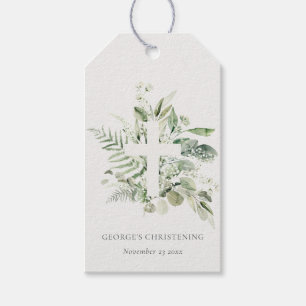 Eukalyptus fern Foliage Cross Christening Geschenkanhänger