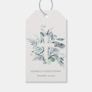 Eukalyptus fern Foliage Cross Christening Geschenkanhänger