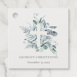 Eukalyptus fern Foliage Cross Christening Geschenkanhänger