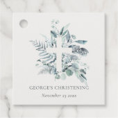 Eukalyptus fern Foliage Cross Christening Geschenkanhänger (Vorderseite)