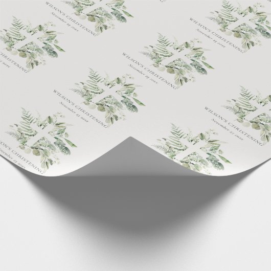 Eukalyptus fern Foliage Cross Christening Geschenkpapier (Ecke)