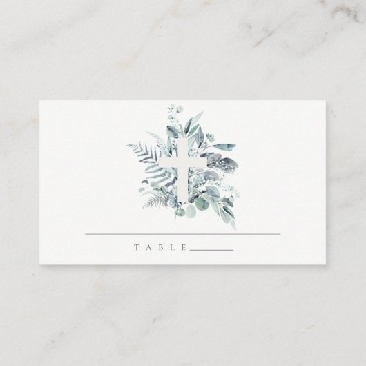Eukalyptus fern Foliage Cross Christening Platzkarte (Rückseite)