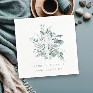 Eukalyptus fern Foliage Cross Christening Serviette