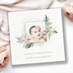 Eukalyptus fern Foliage Cross Christening Serviette