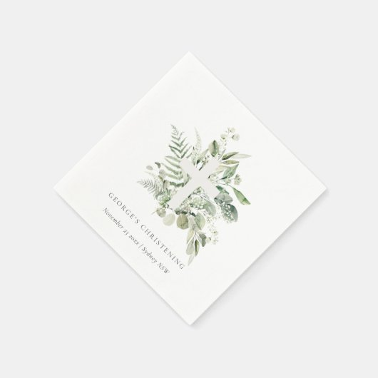 Eukalyptus fern Foliage Cross Christening Serviette (Ecke)