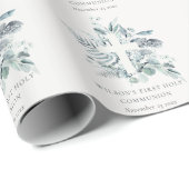 Eukalyptus Fern Foliage Cross Erste Heilige Kommun Geschenkpapier (Rolleneckpunkt)