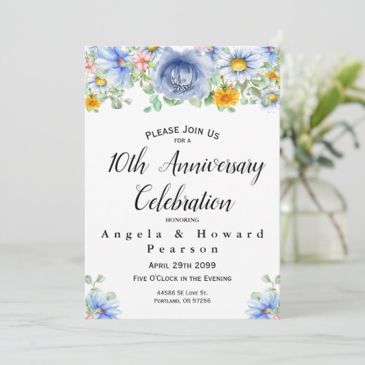 Eukalyptus floral 10 Jahre Wasserfarbe Einladung (Stehend Vorderseite)