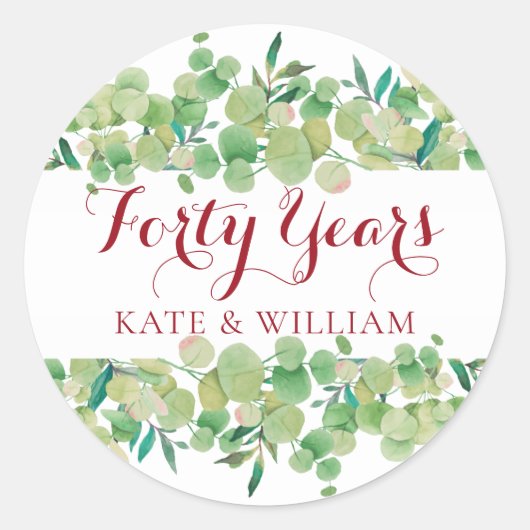 Eukalyptus Floral 40 Jahre Runder Aufkleber (Vorderseite)
