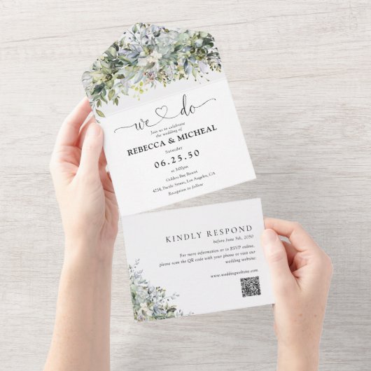 Eukalyptus floral All in one Wedite Einladung (Abreißen)