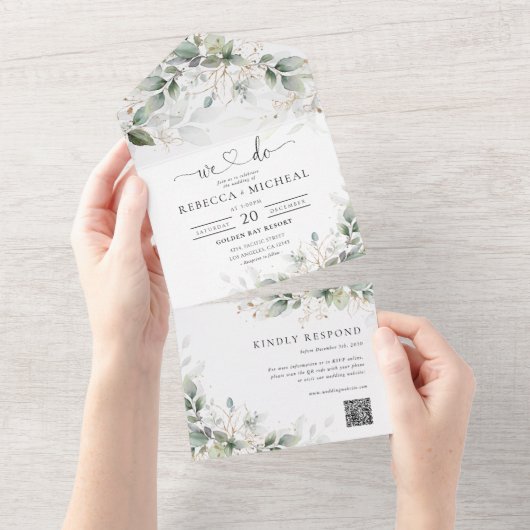 Eukalyptus floral All in one Wedite Einladung (Abreißen)