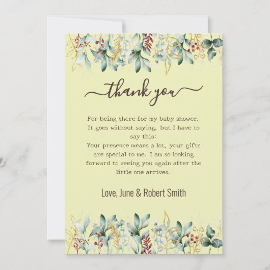 Eukalyptus floral Baby Dankeschön Karte (Vorderseite)